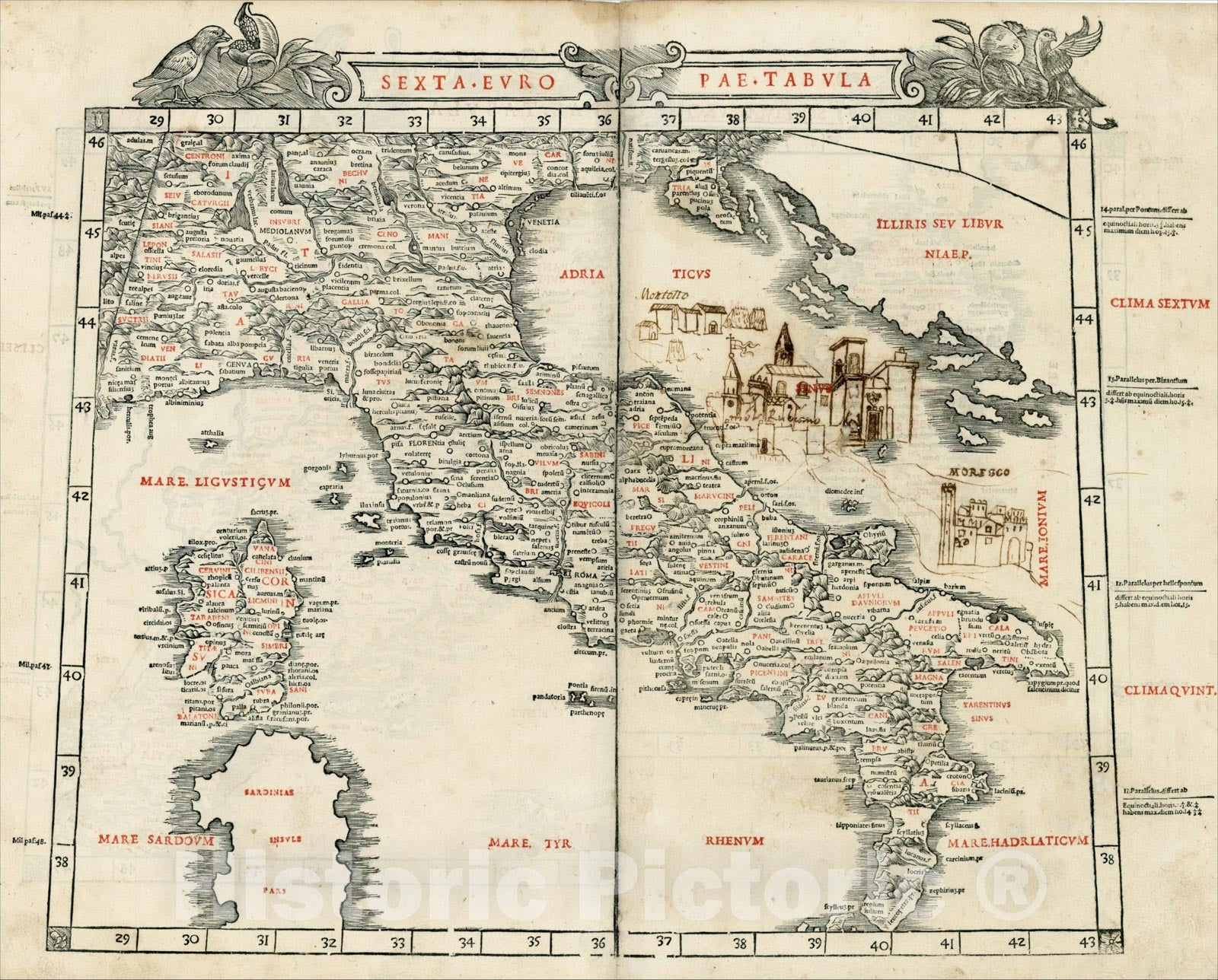 Historic Map : Sexta Europae Tabula [Italy, Corsica, Adriatic], 1511, , Vintage Wall Art