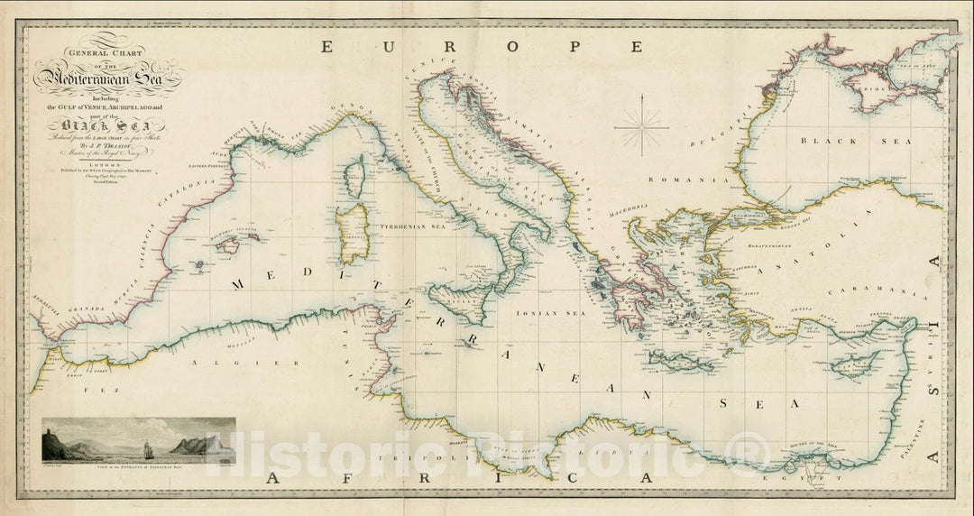 Historic Map : General Chart of the Mediterranean Sea. Including the Gulf of Venice, Archipelago and part of the Black Sea, 1835, James Wyld, Vintage Wall Art