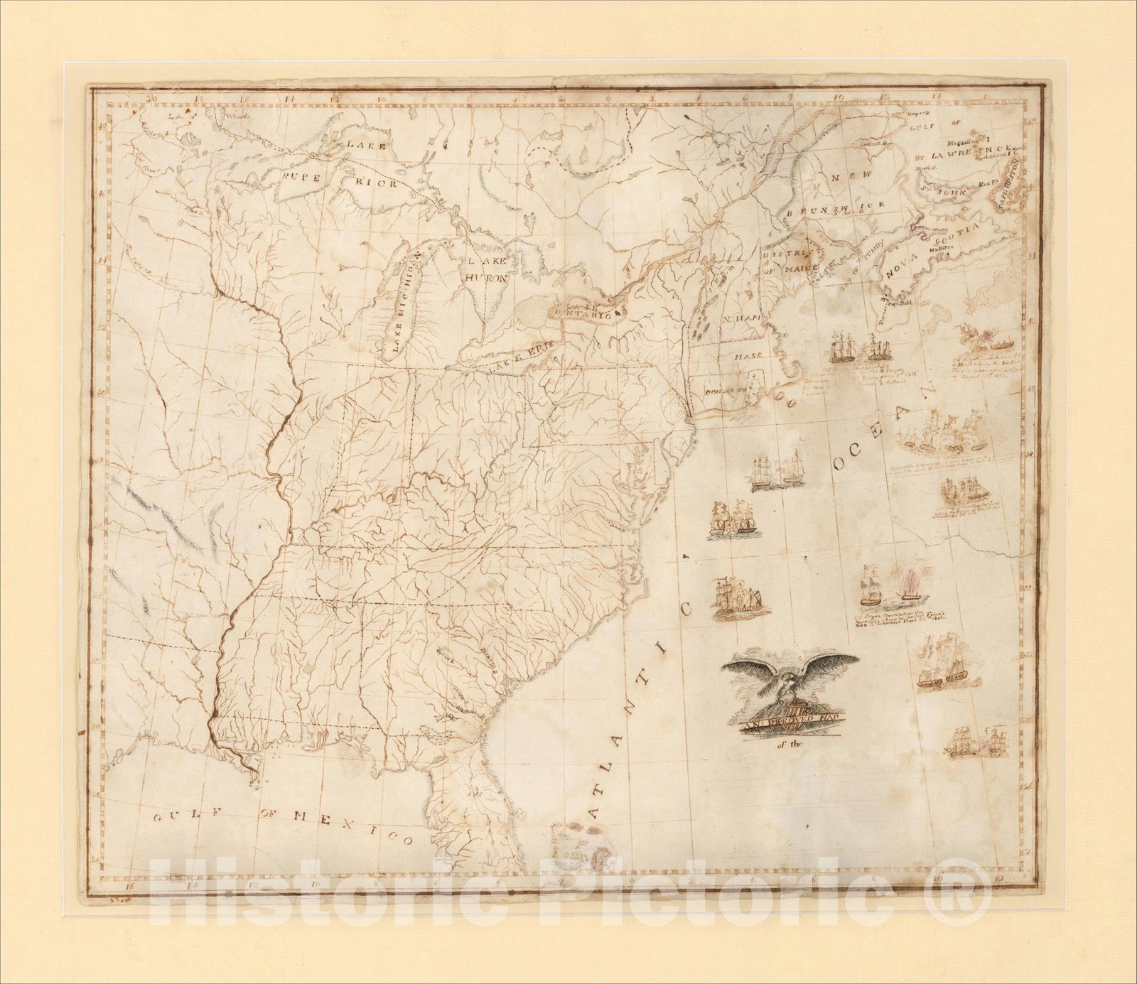 Historic Map : An Improved Map of the [United States] (Early Manuscript Map of the United States), c1813, Anonymous, Vintage Wall Art