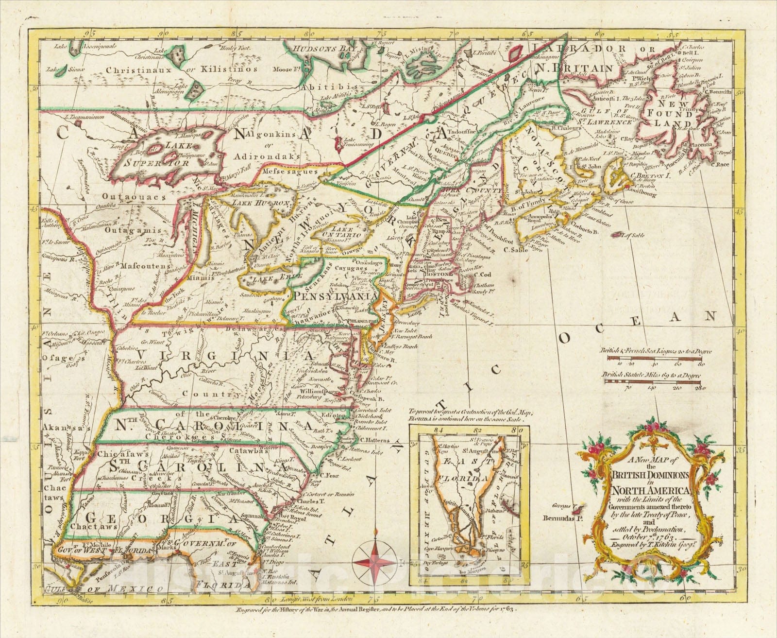 Historic Map : A New Map of the British Dominions in North America; with the Limits of the Governments annexed thereto by the late Treaty of Peace, 1763, Vintage Wall Art