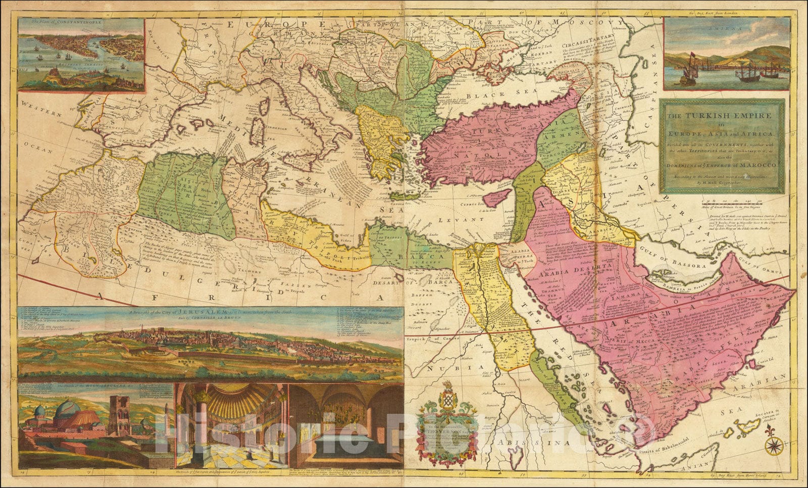 Historic Map : The Turkish Empire in Europe, Asia and Africa, Dividid into all its Governments, c1720, Herman Moll, Vintage Wall Art