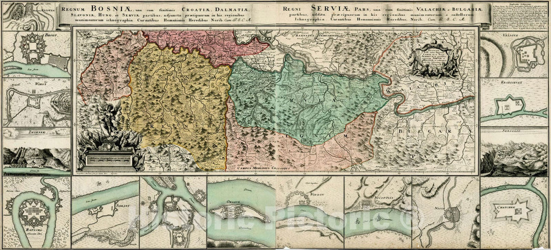 Historic Map : Regnum Bosniae, una cum finitimis Croatiae, Damatiae, Slavoniae, Hung et Servia partibus, 1738, Homann Heirs, Vintage Wall Art