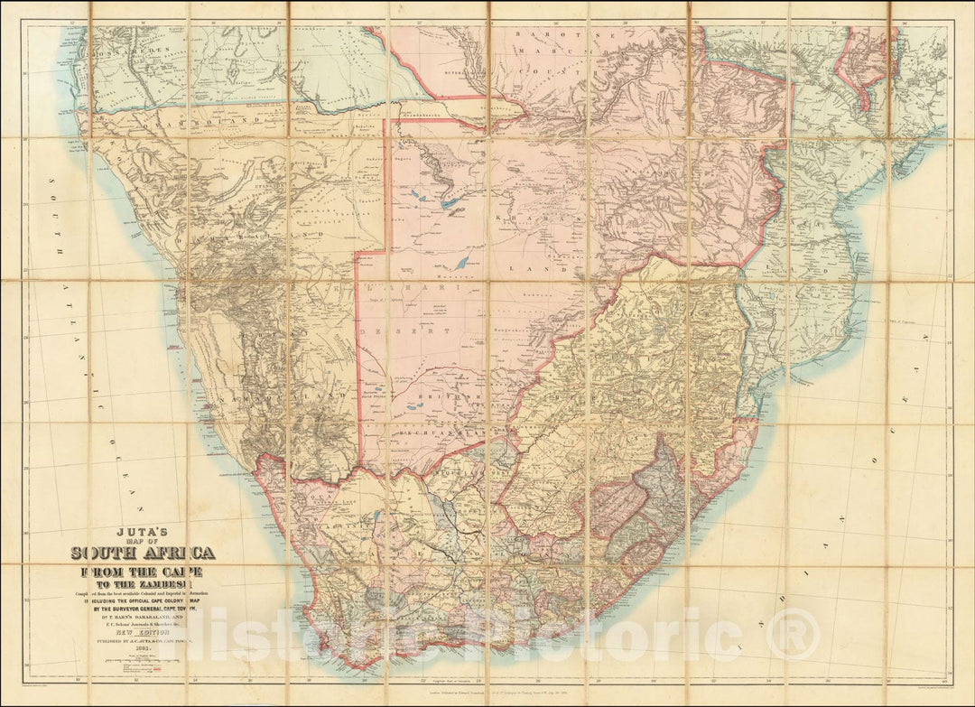 Historic Map : Juta's Map of South Africa From The Cape To Zambesi, London, Edward Stanford, Vintage Wall Art