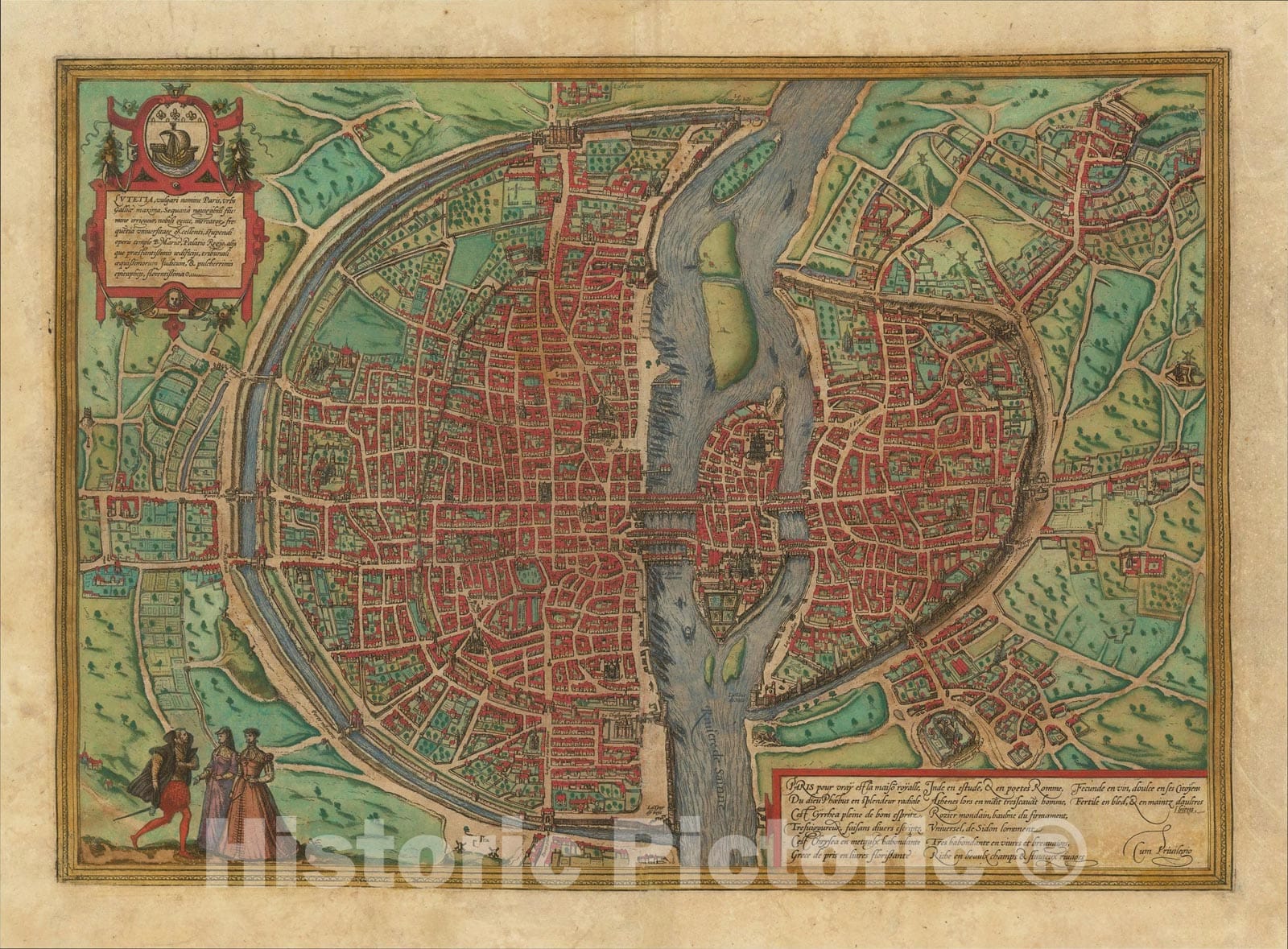 Historic Map : [Paris] Lutetia vulgari Nomine Paris, Urbs Galliae Maxima, 1572, Georg Braun, v3, Vintage Wall Art