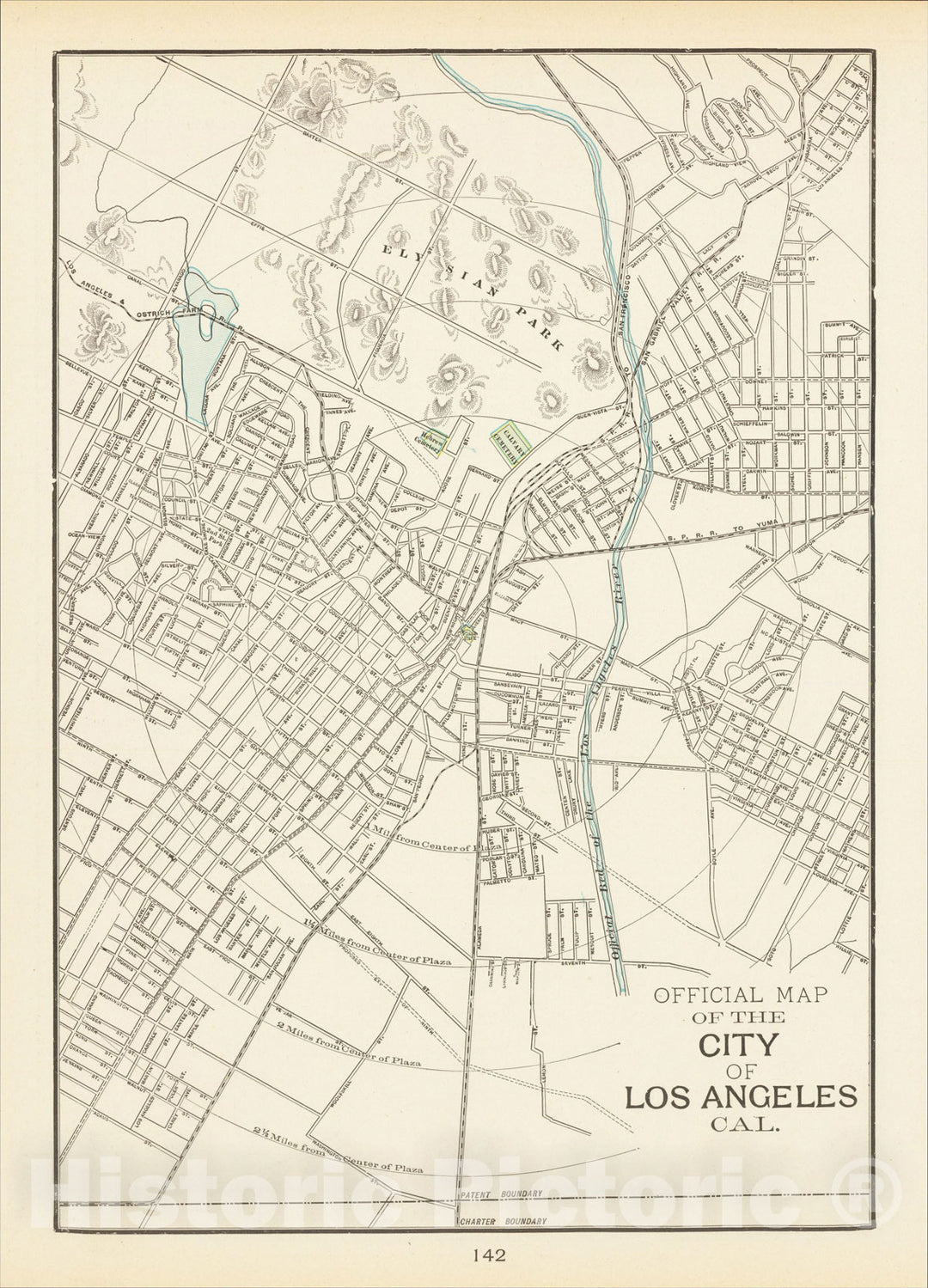 Historic Map : Official Map of the City of Los Angeles Cal., 1892, George F. Cram, Vintage Wall Art