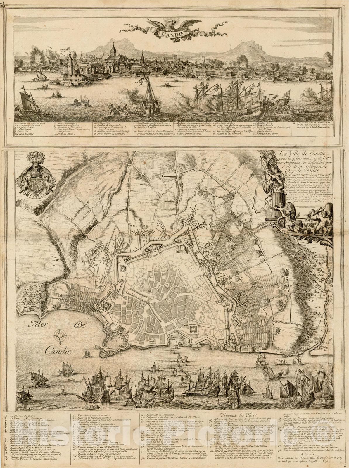 Historic Map : Candie - La Ville de Candie pour la 3e. sois attaquee de L'armee Ottomane, 1690, Romeyn De Hooghe, Vintage Wall Art