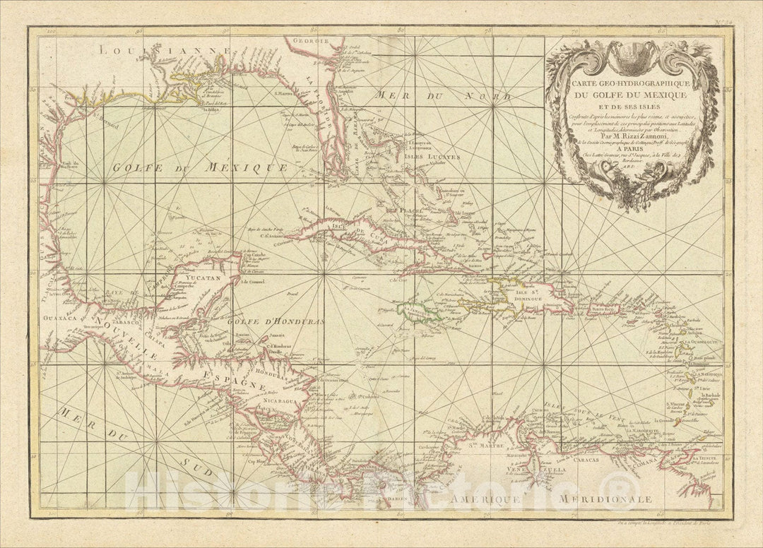 Historic Map : Carte Geo-Hydrographique Du Golfe Du Mexique Et Des Ses Isles , 1771, Giovanni Antonio Rizzi-Zannoni, Vintage Wall Art