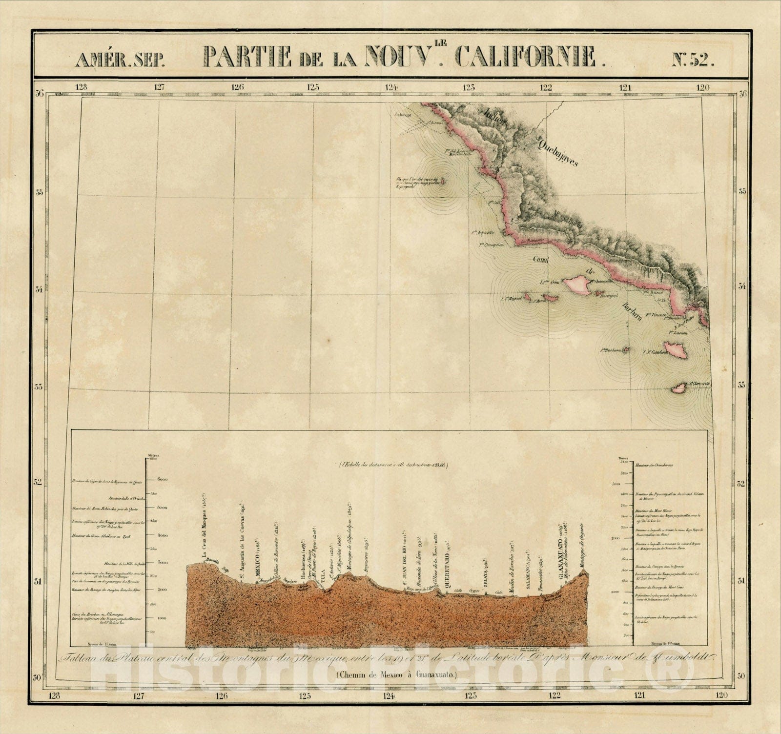 Historic Map : Amer. Sep. No. 52 Partie De La Nouvle. Californie [Santa Barbara, Los Angeles & Central Coast], 1825, , Vintage Wall Art