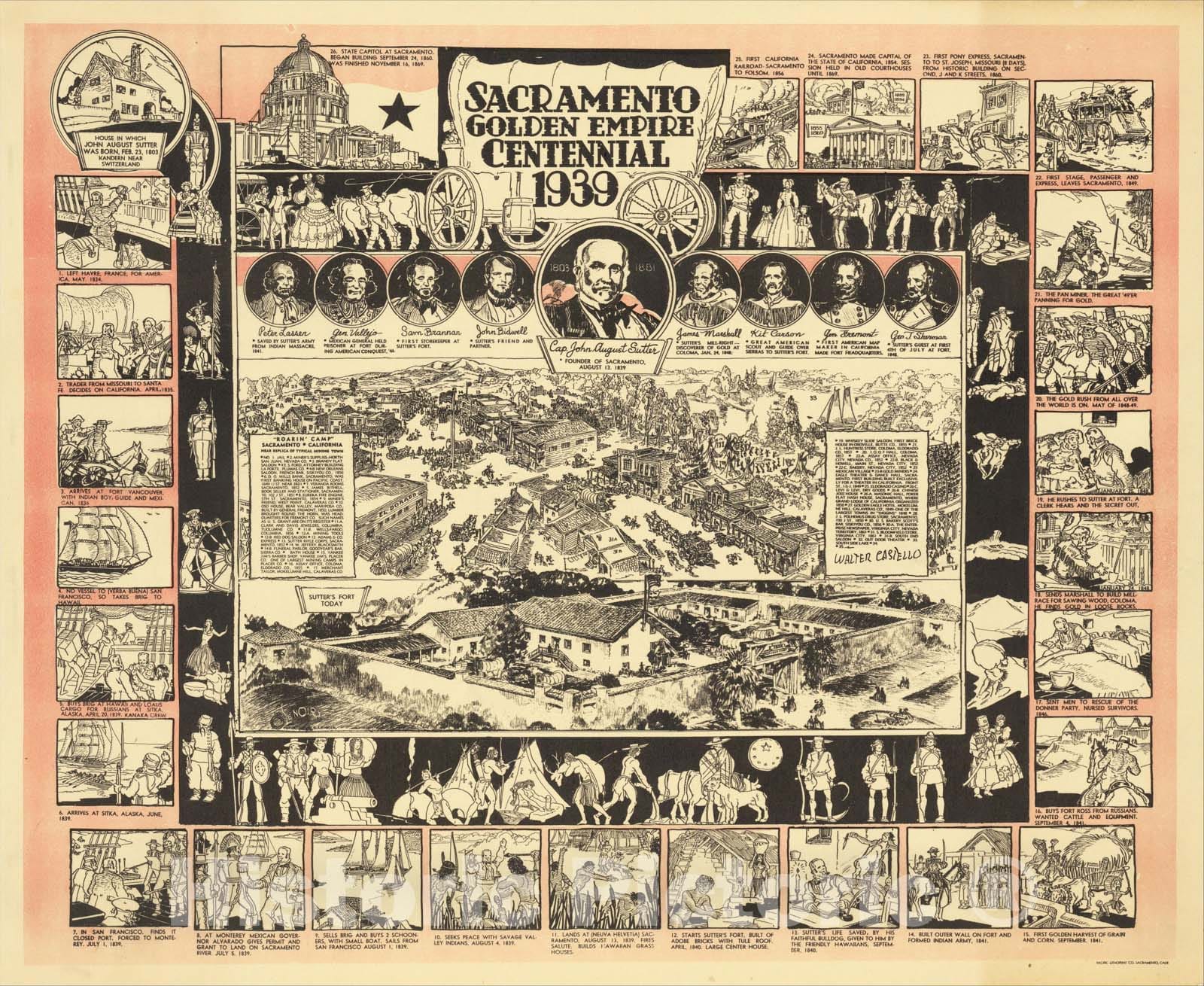 Historic Map : Sacramento Golden Empire Centennial 1939, 1939, S. Lenoir, Vintage Wall Art