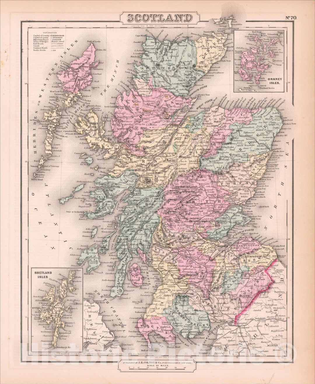 Historic Map : Scotland, 1858, Joseph Hutchins Colton, Vintage Wall Art