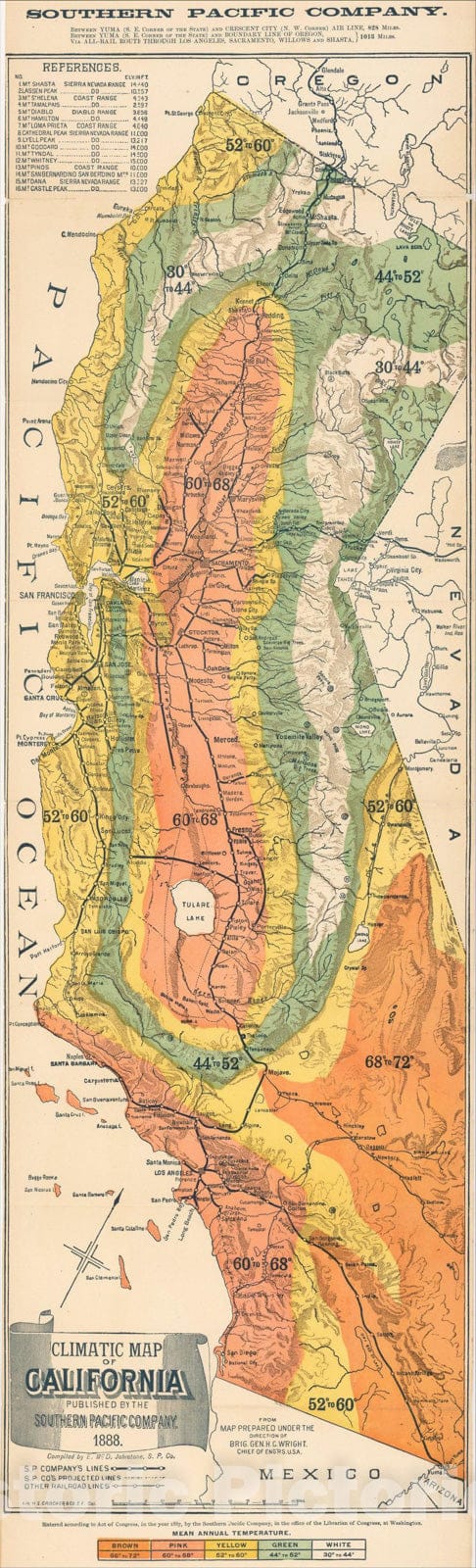 Historic Map : Climatic Map of California Published by the Southern Pacific Railway Company. 1888., 1895, H.S. Crocker & Co., Vintage Wall Art