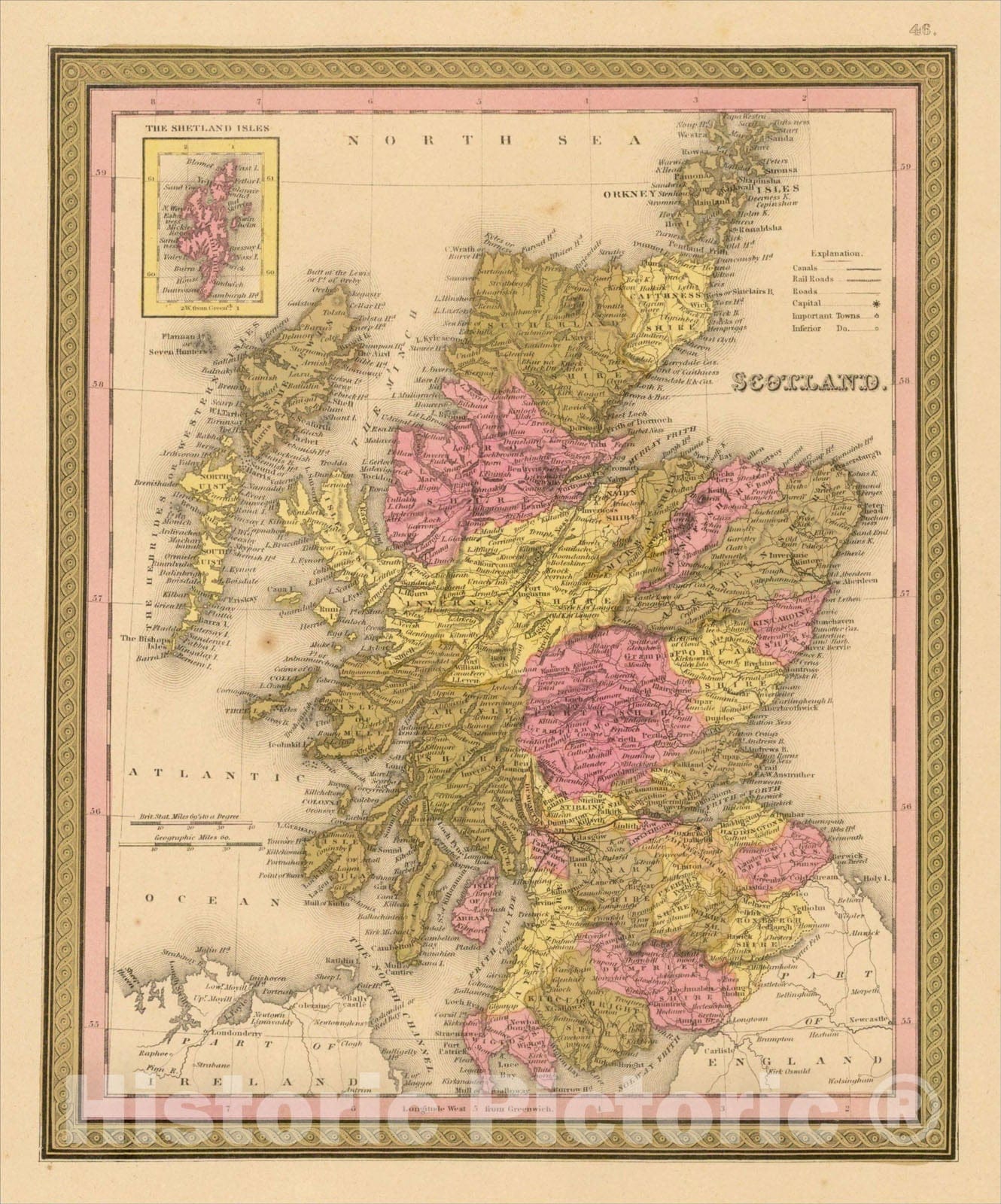 Historic Map : Scotland, 1844, Henry Schenk Tanner, Vintage Wall Art