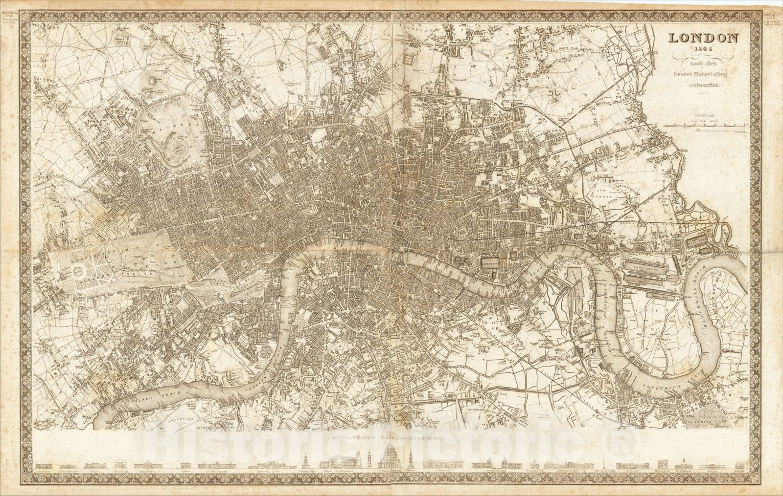 Historic Map : London 1845, 1845, Joseph Meyer, Vintage Wall Art