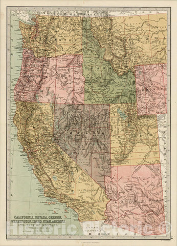Historic Map : [Pacific States] California, Nevada, Oregon, Washington, Idaho, Utah, Arizona and Part of Montana, 1873, T. Ellwood Zell, v1, Vintage Wall Art