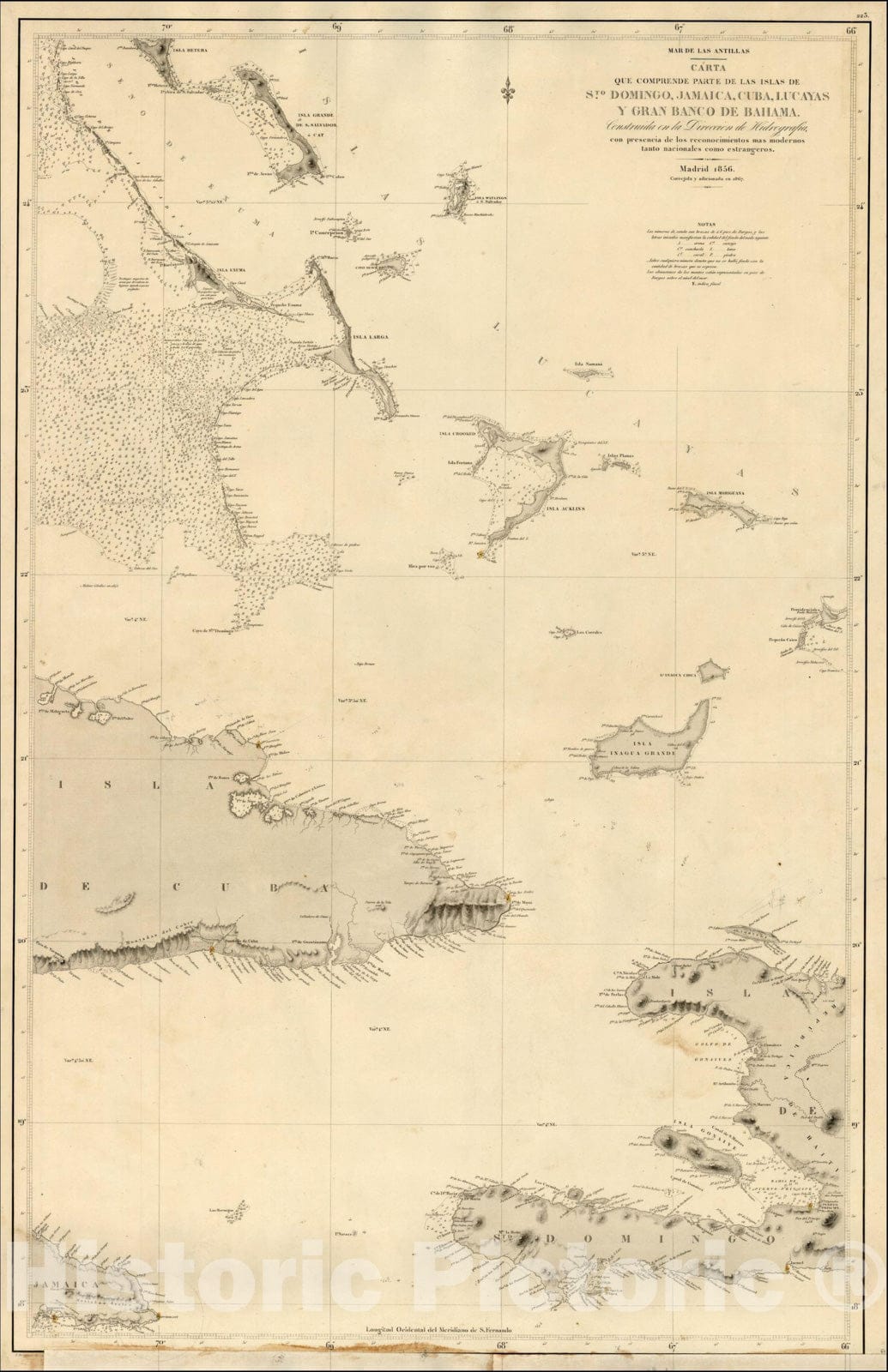 Historic Map : Carta Que Comprende Parte De Las Islas De. Sto. Domingo, Jamaica, Cuba, Lucayas y Gran Banco De Bahama, 1856, 1857, Vintage Wall Art