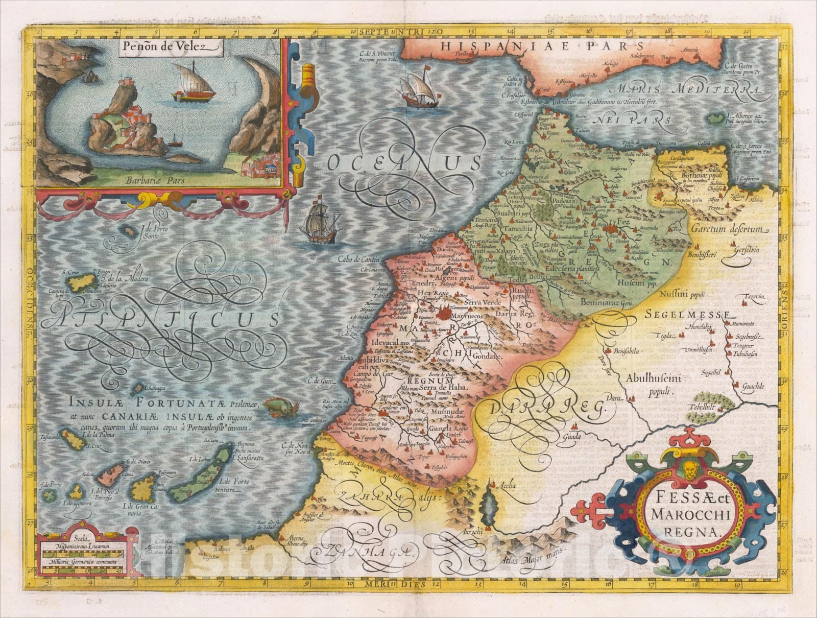 Historic Map : Fessae, et Marocchi Regna Africae Celeberr. describebat Abrah. Ortelius. 1595 [with large inset of West Africa], 1955, Abraham Ortelius, Vintage Wall Art