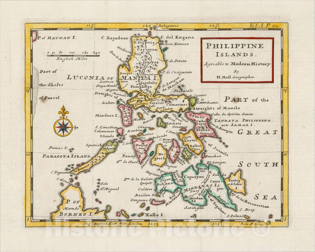 Historic Map : The Philippine Islands. Agreeable to Modern History., 1708, Herman Moll, Vintage Wall Art