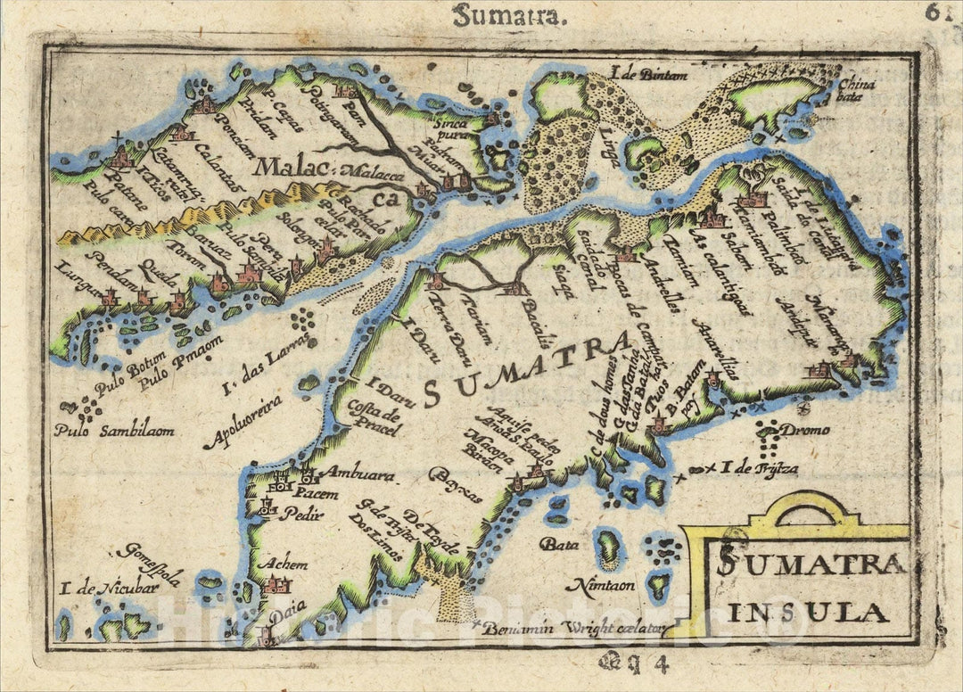 Historic Map : Sumatra Insula (Singapore named), 1598, Petrus Bertius, Vintage Wall Art