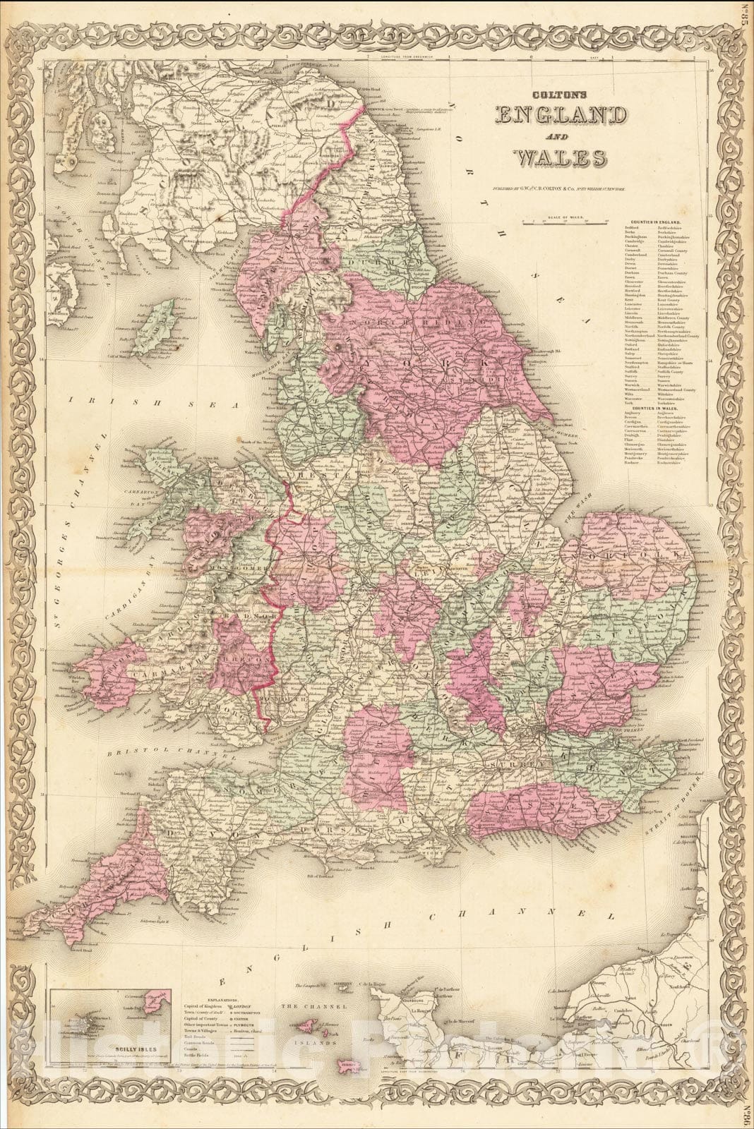 Historic Map : Colton's England and Wales, 1862, G.W. & C.B. Colton, Vintage Wall Art