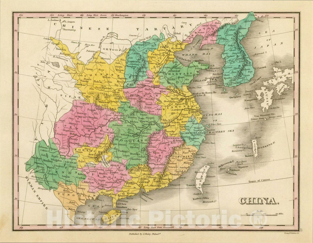 Historic Map : China, 1824, Anthony Finley, v3, Vintage Wall Art