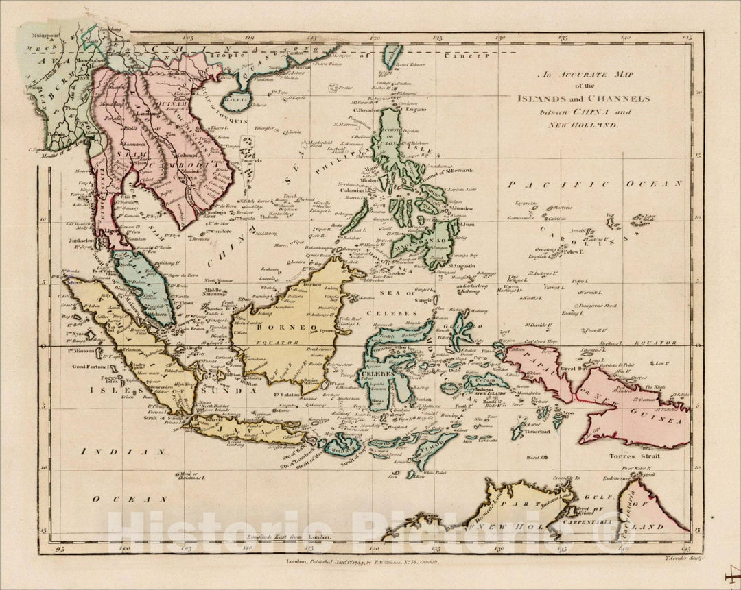 Historic Map : An Accurate Map of the Islands and Channels between China and New Holland, 1794, Robert Wilkinson, Vintage Wall Art