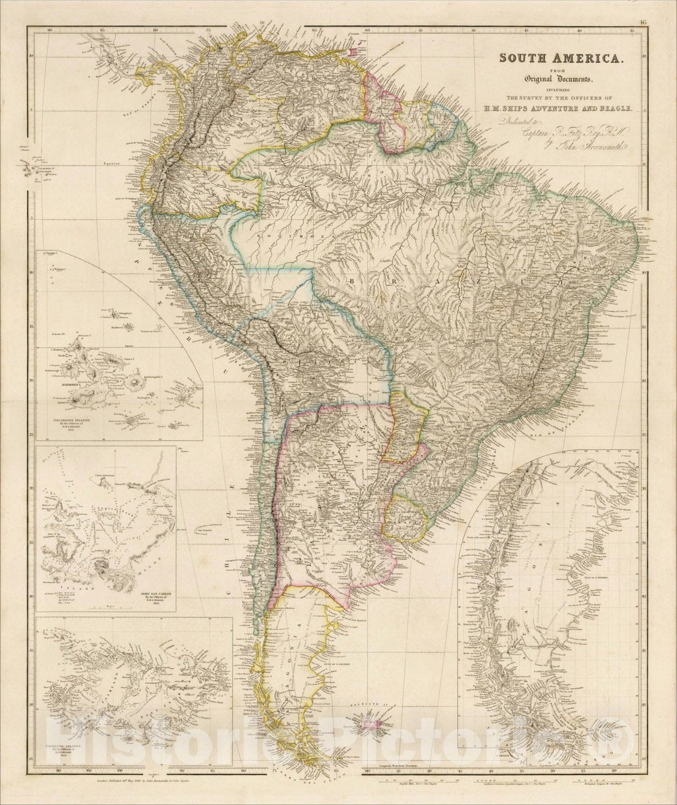 Historic Map : South America From Original Documents, c1842, John Arrowsmith, Vintage Wall Art