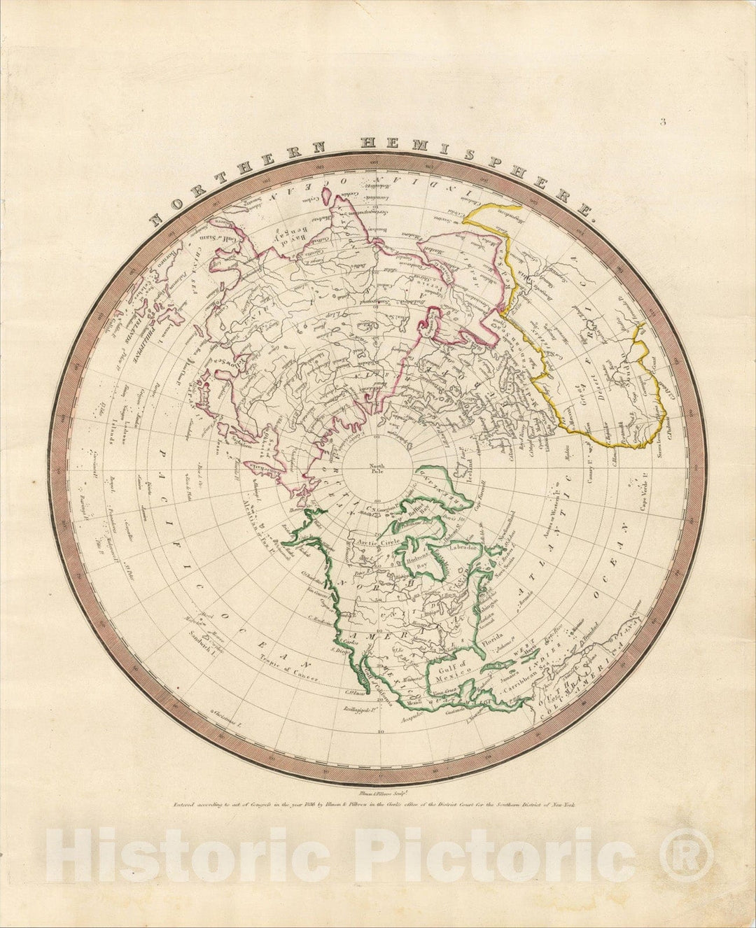 Historic Map : Northern Hemisphere, 1836, David Hugh Burr, Vintage Wall Art