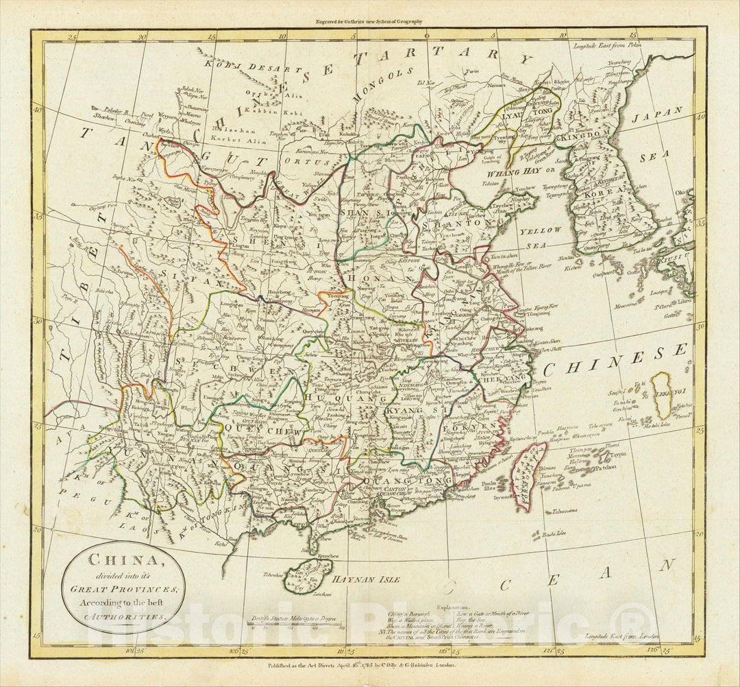 Historic Map : China, divided into its Great Provinces, According to the best Authorities, 1785, G. Robinson, Vintage Wall Art