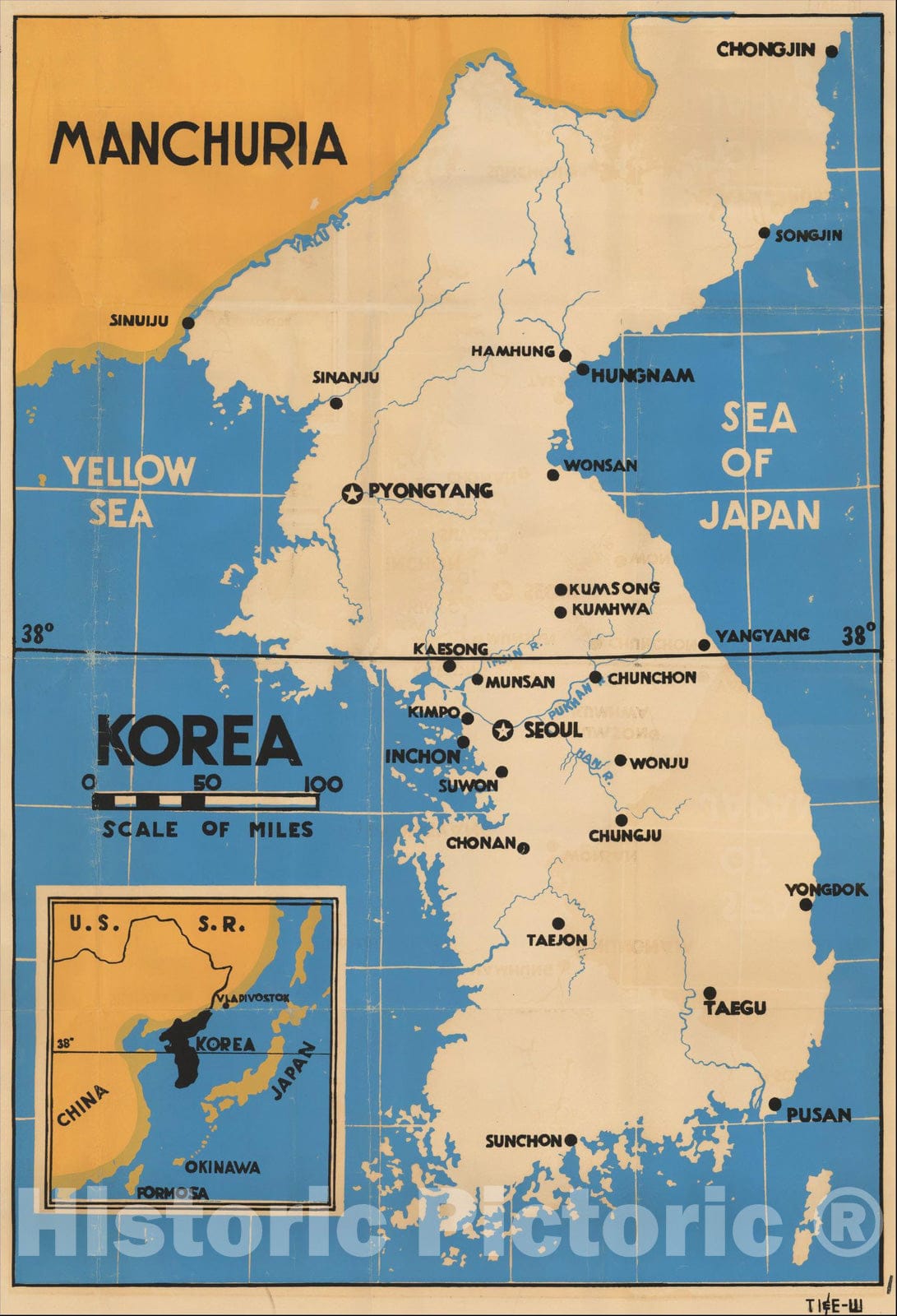 Historic Map : Korea, c1955, Anonymous, Vintage Wall Art