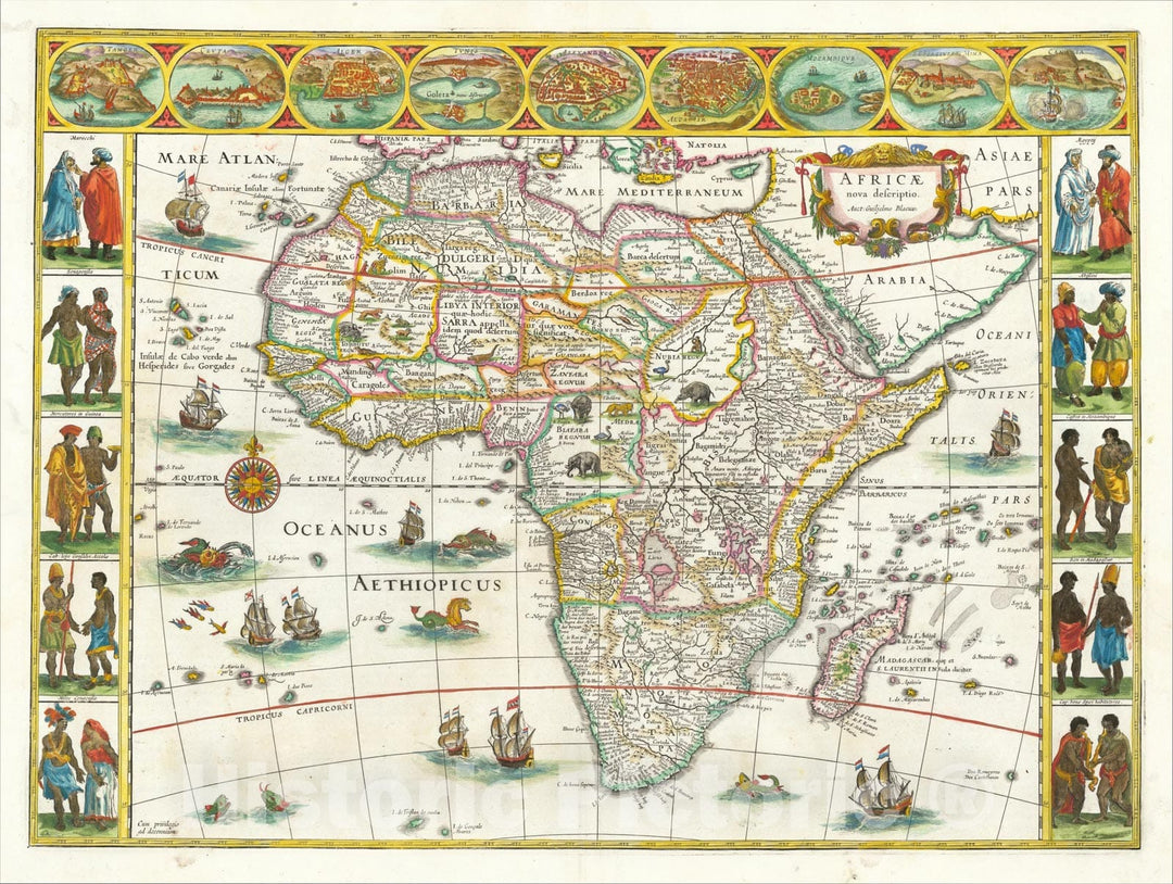 Historic Map : Africae nova descriptio , 1635, Willem Janszoon Blaeu, v1, Vintage Wall Art