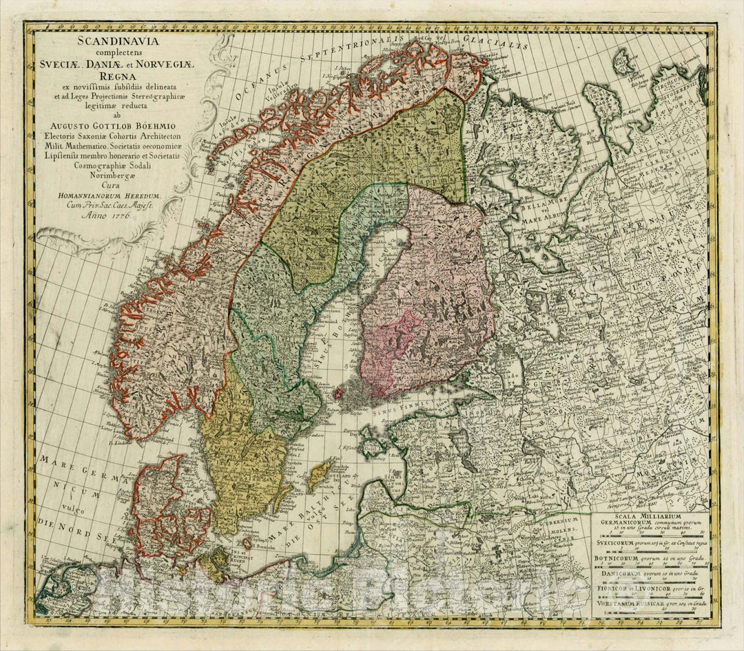 Historic Map : Scandinavia complectens Sueciae, Daniae & Norvegiae Regna ex novissima subsidiis delineata, ab Augusto Gottlob Boehmio, 1776, 1776, Vintage Wall Art