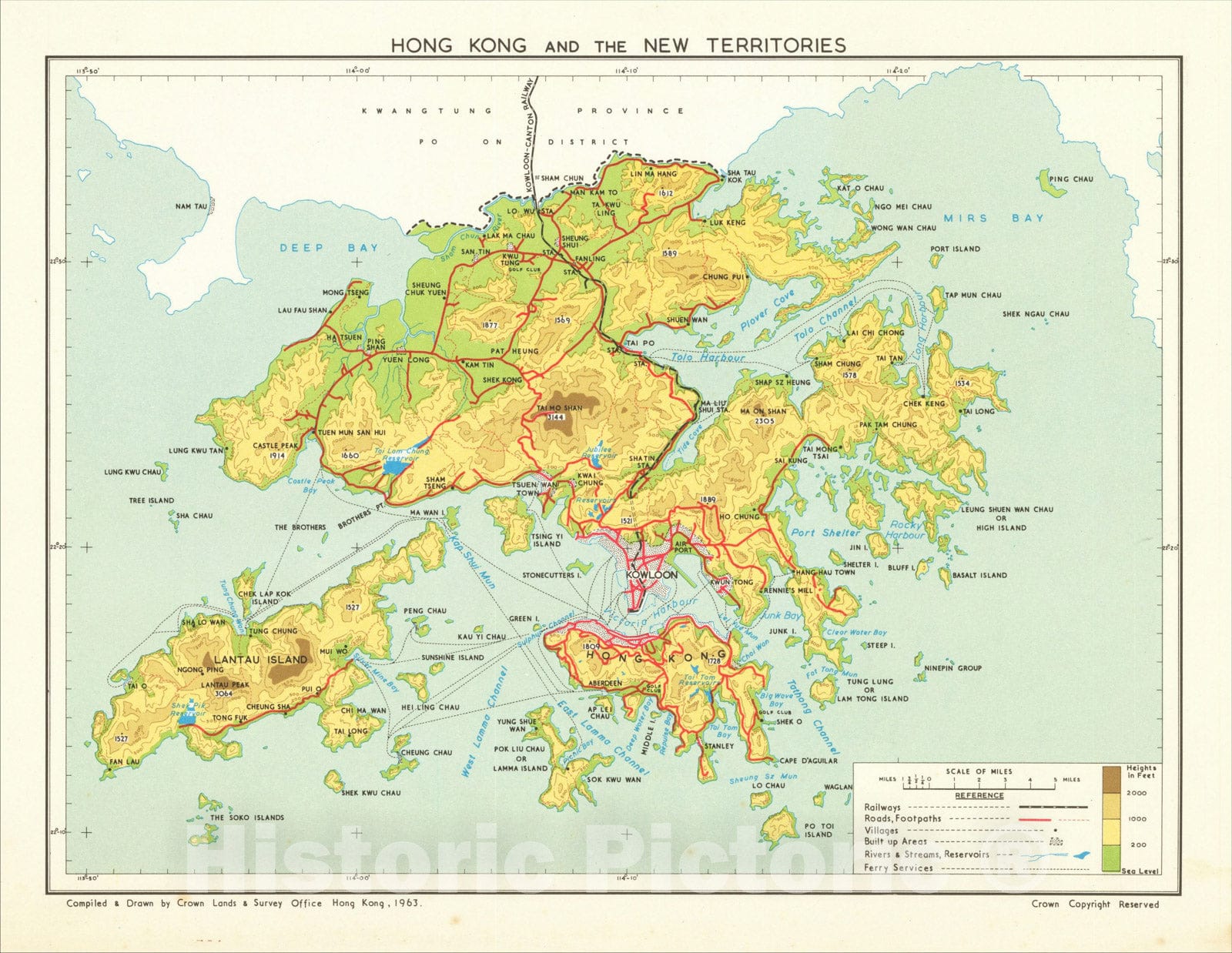 Historic Map : Hong Kong and the New Territories, 1963, Crown Lands & Survey Office Hong Kong, Vintage Wall Art