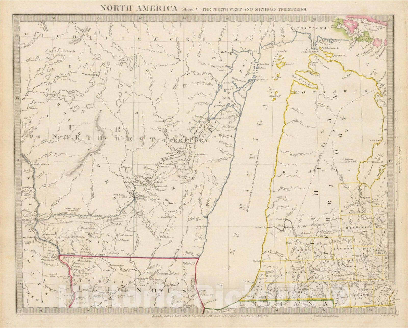 Historic Map : North America Sheet V The North West and Michigan Territories, 1833, SDUK, v1, Vintage Wall Art