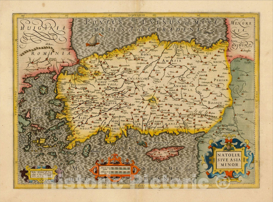 Historic Map : Natoliae Sive Asia Minor (Shows Cyprus), c1620, , Vintage Wall Art