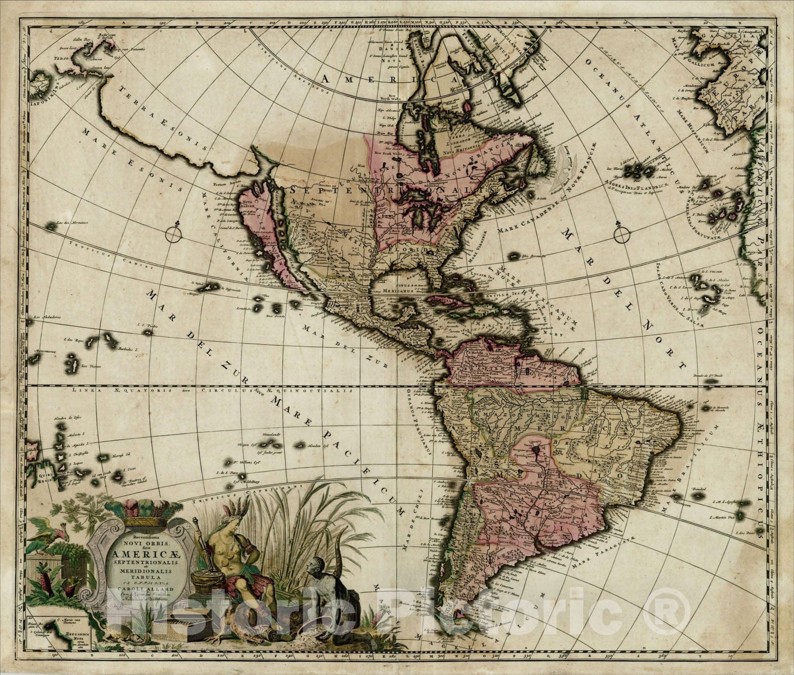 Historic Map : Recentissima Novi Orbis Sive Americae Septentrionali [New Zealand Inset and California as an Island], 1700, Carel Allard, v1, Vintage Wall Art