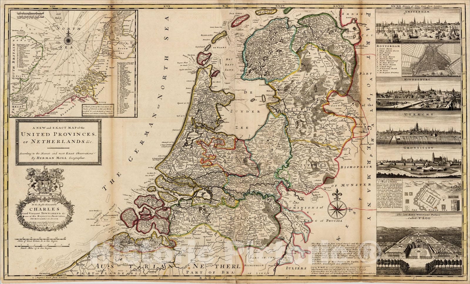 Historic Map : A New and Exact Map of the United Provinces, or Netherlands, andc, 1720, , Vintage Wall Art