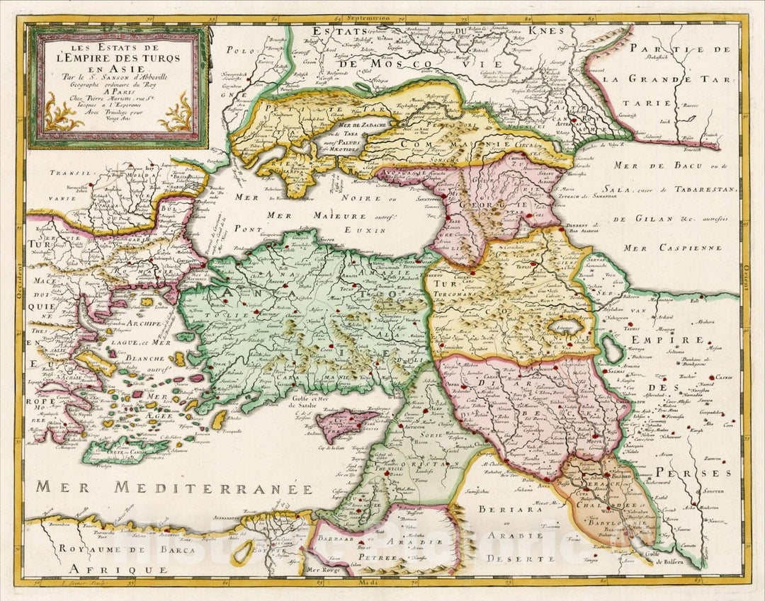 Historic Map : Les Estats De L'Empire Des Turqs En Asie, [shows Cyprus], 1650, , Vintage Wall Art