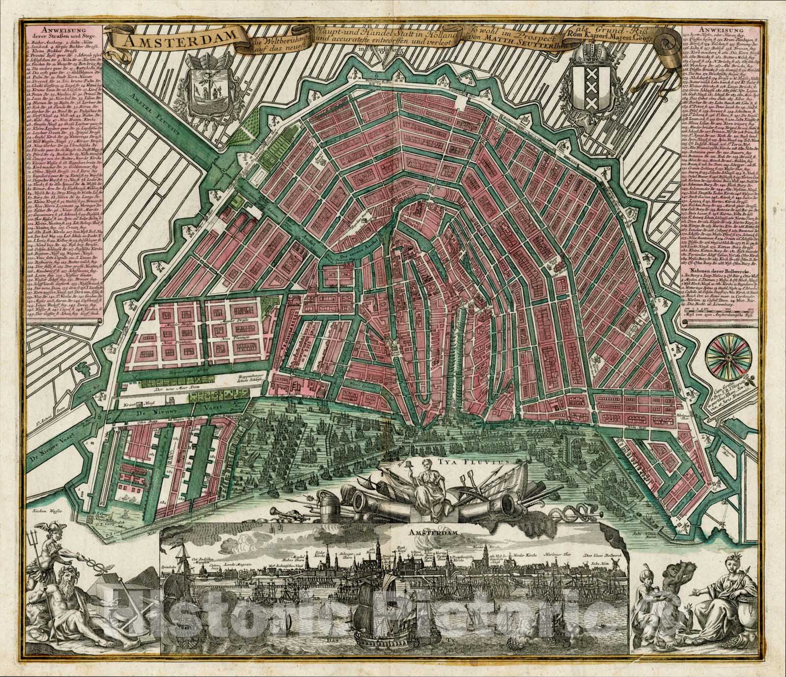 Historic Map : Amsterdam die Weltberuhmte Haupt-und Handel Statt in Holland auf das neuest und accurateset eintworffen und verlegt, c1730, , Vintage Wall Art