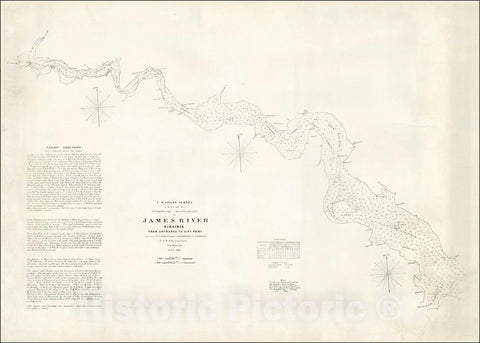 Historic Map : Hydrographic Reconnaissance of James River Virginia From Entrance to City Point, c1861, United States Coast Survey, v1, Vintage Wall Art