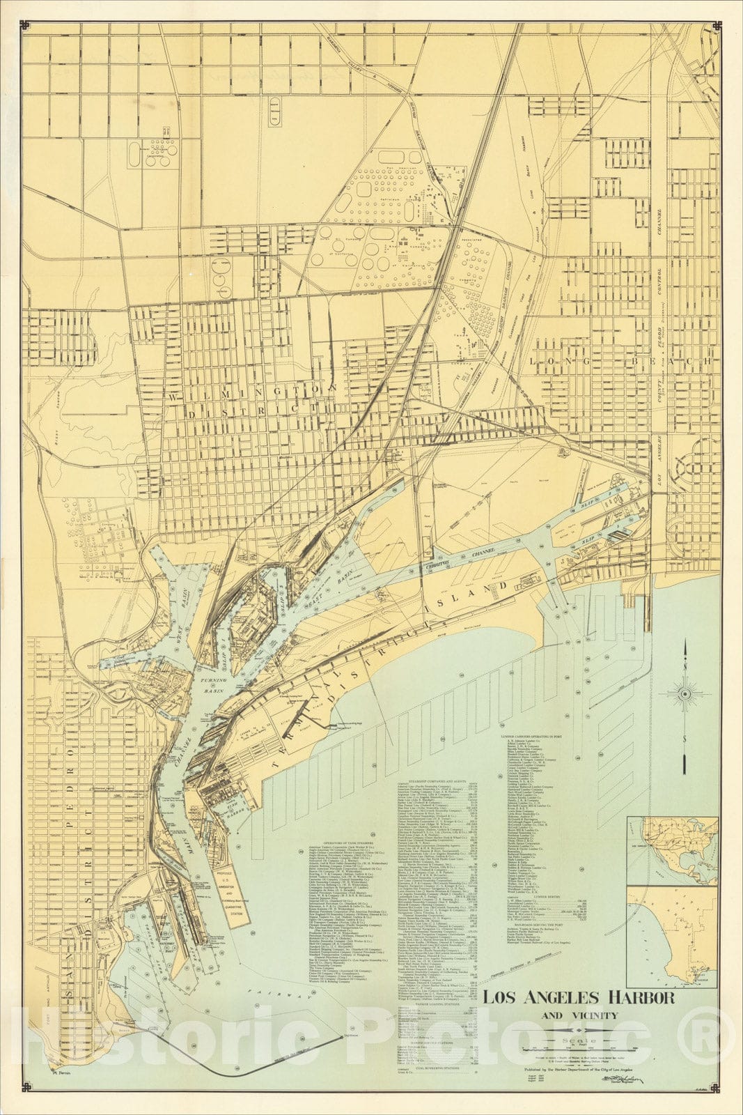 Historic Map : Los Angeles Harbor and Vicinity, 1929, 1929, Harbor Department of the City of Los Angeles, v2, Vintage Wall Art