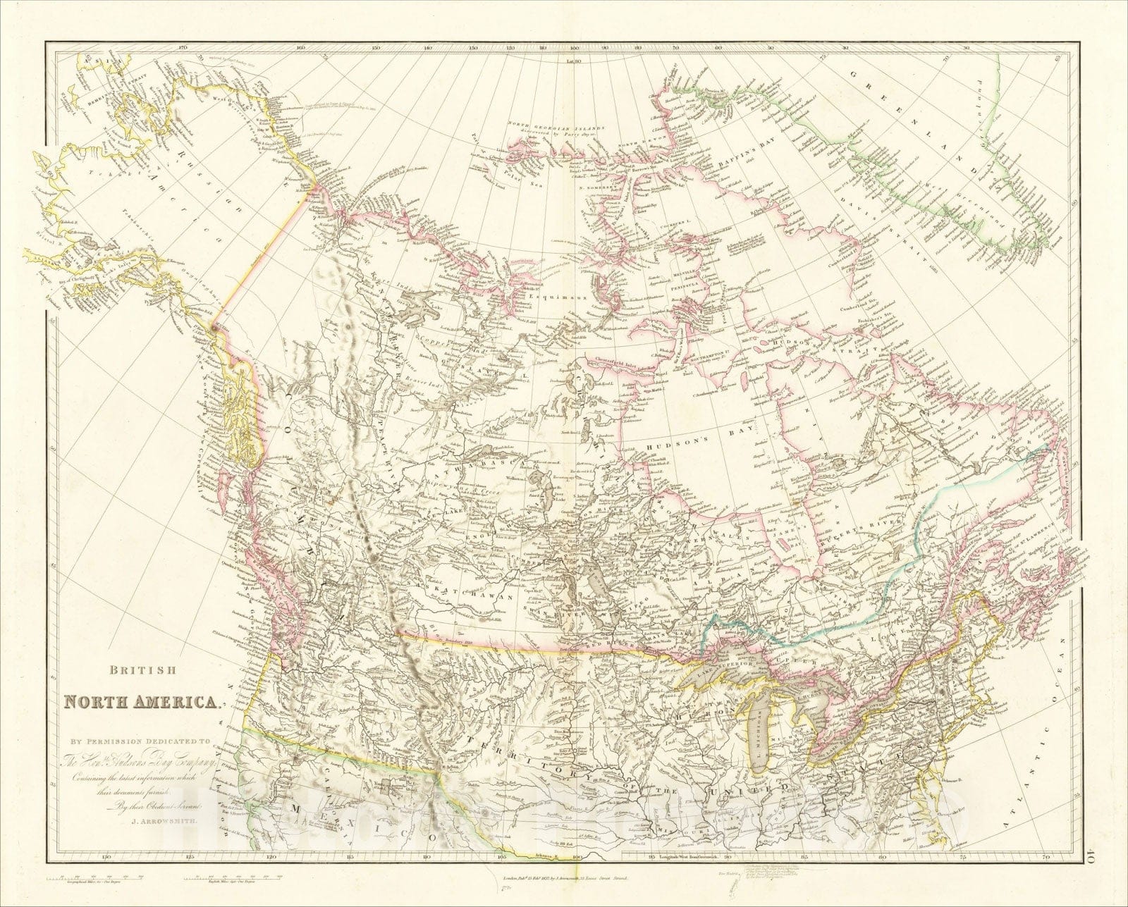 Historic Map : British North America. By Permission Dedicated to The Honble. Hudsons Bay Company, 1837, John Arrowsmith, Vintage Wall Art