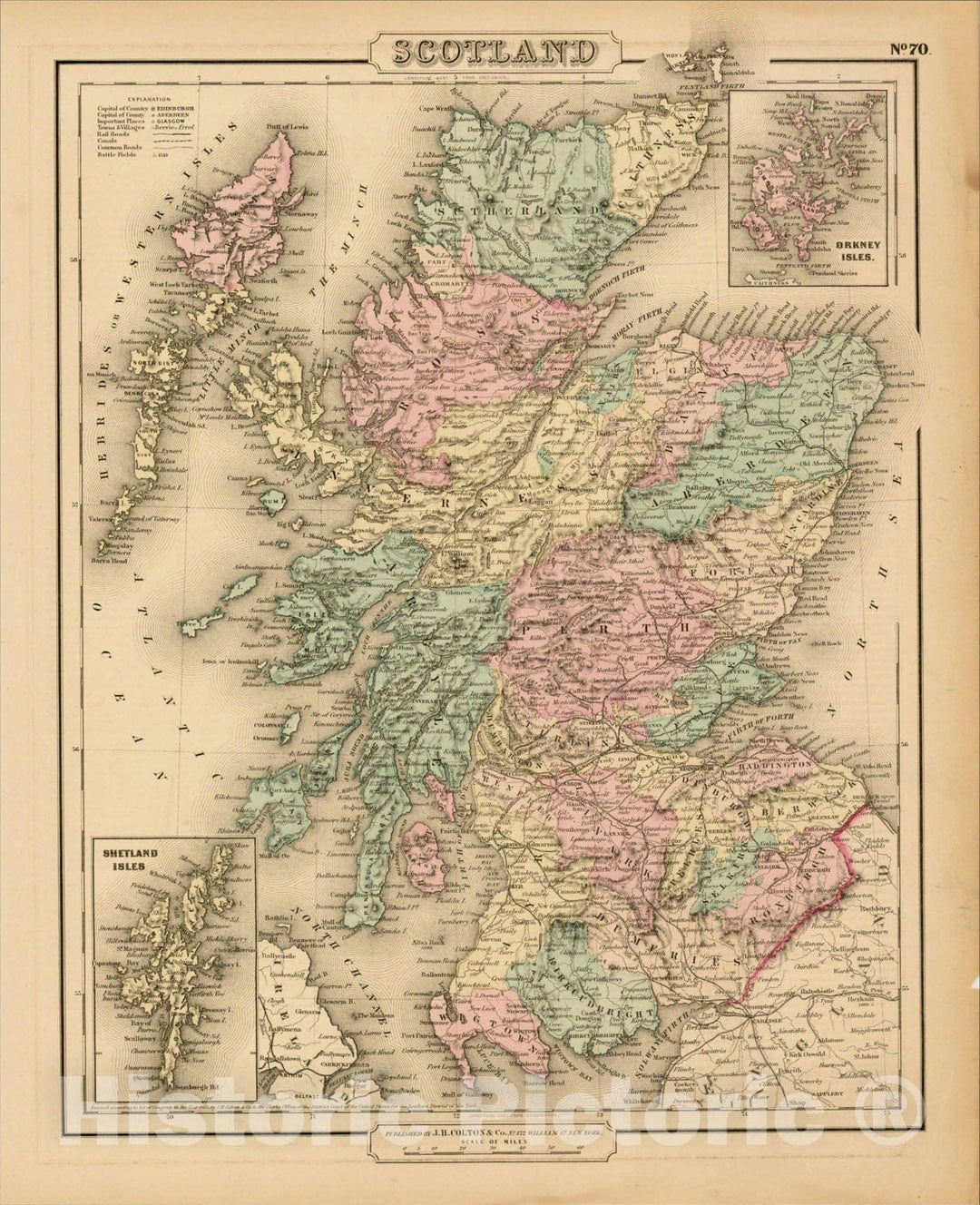 Historic Map : Scotland, 1857, Joseph Hutchins Colton, Vintage Wall Art