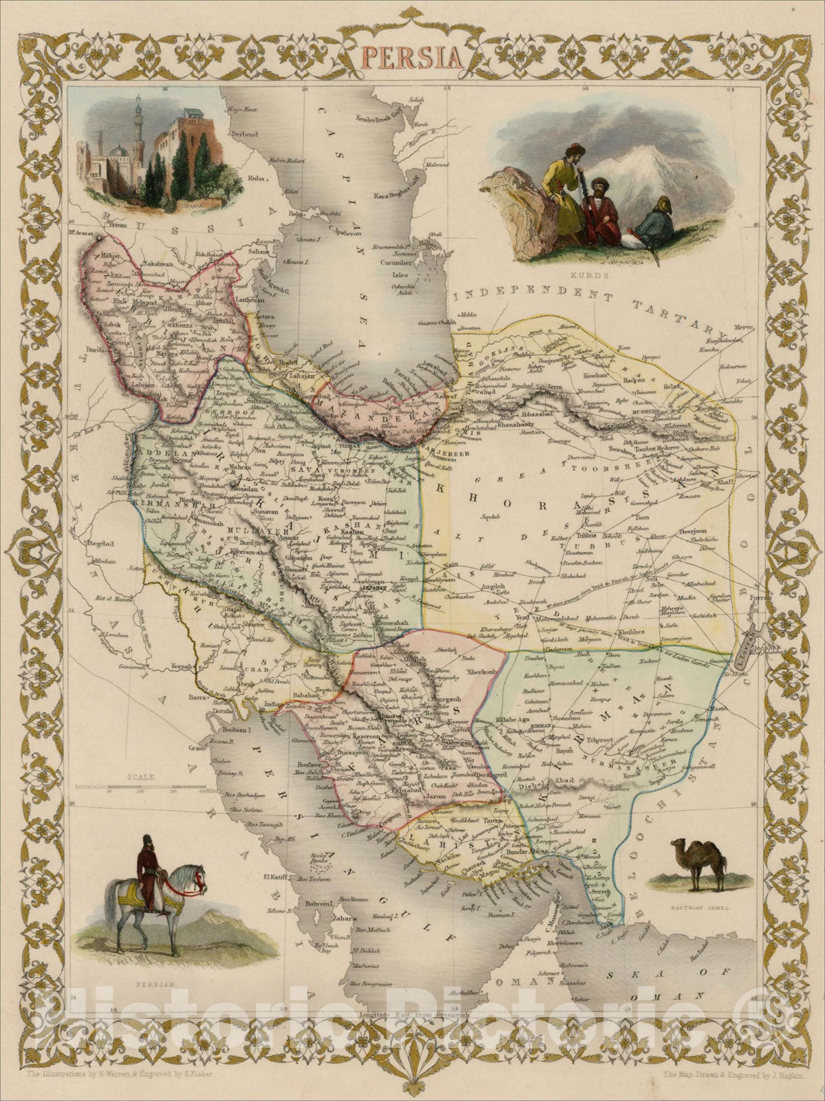 Historic Map : Persia, 1851, John Tallis, v2, Vintage Wall Art