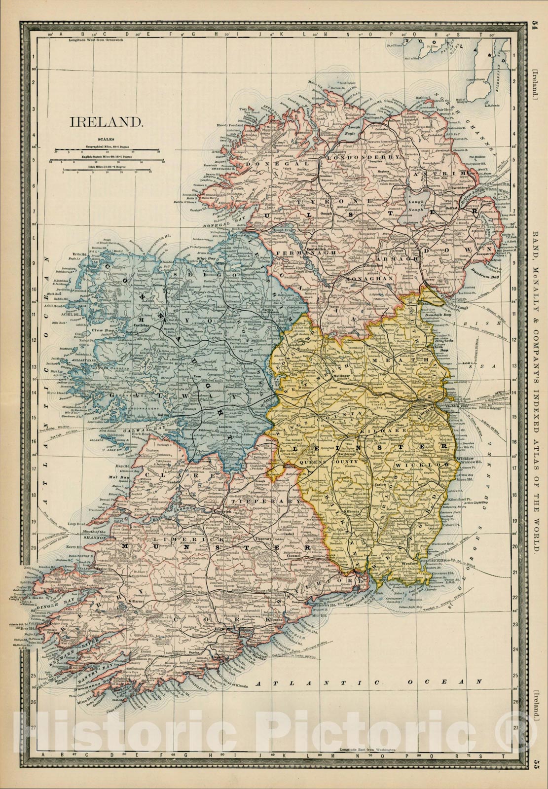 Historic Map : Ireland, 1913, William Rand, Vintage Wall Art