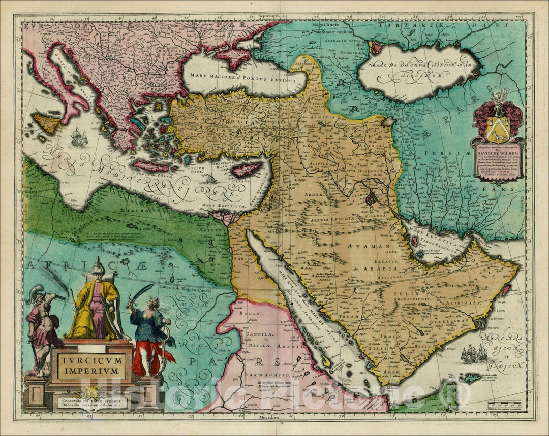 Historic Map : Turcicum Imperium, [shows Cyprus], 1642, Willem Janszoon Blaeu, Vintage Wall Art