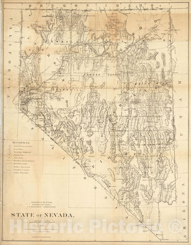 Historic Map : State of Nevada, 1876, 1876, General Land Office, Vintage Wall Art