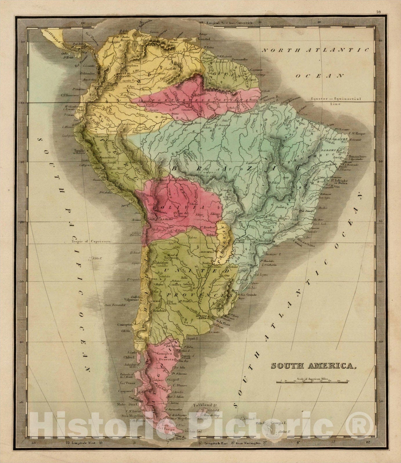 Historic Map : South America, 1842, John Greenleaf, Vintage Wall Art