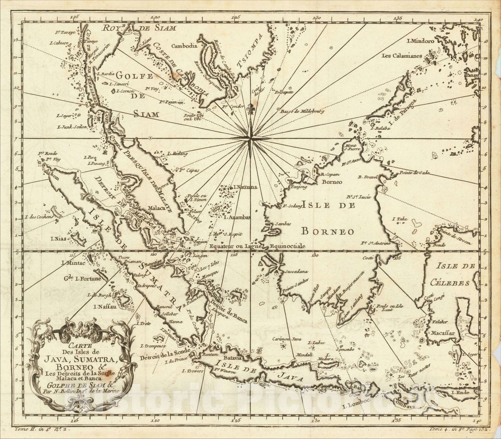 Historic Map : Carte Des Isles De Java, Sumatra, Borneo &.a Les Detroits de la Sonde Malaca et Banca &c., 1764, Jacques Nicolas Bellin, Vintage Wall Art