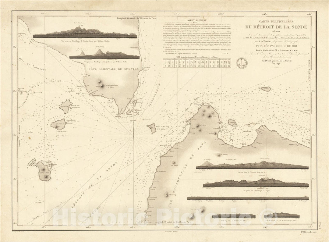 Historic Map : Carte Particuliere Du Detroit De La Sonde reduite d'apres les travaux hydrographiques, 1846, Depot de la Marine, Vintage Wall Art