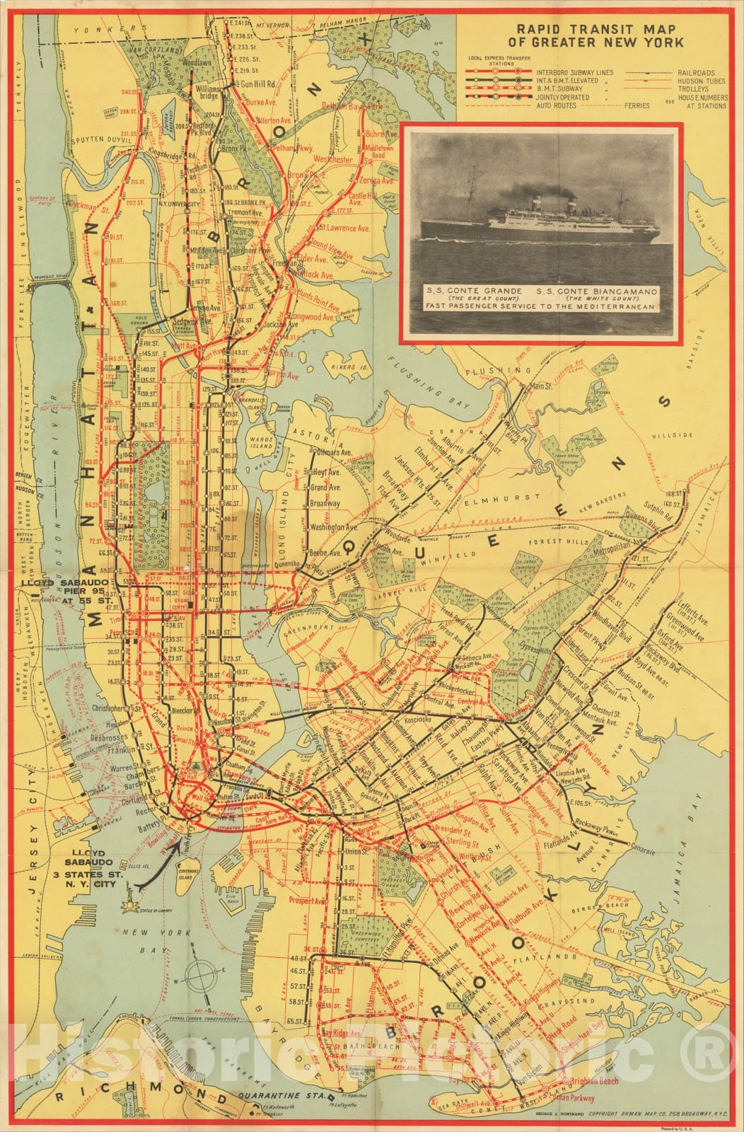 Historic Map : Rapid Transit of Greater New York, , , Vintage Wall Art